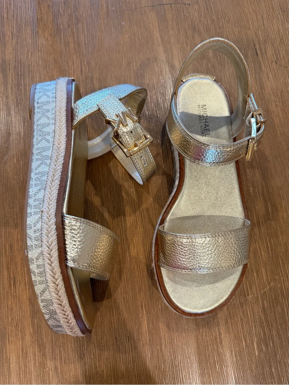 Michael Kors Metallic Gold Platform Espadrille Sandals